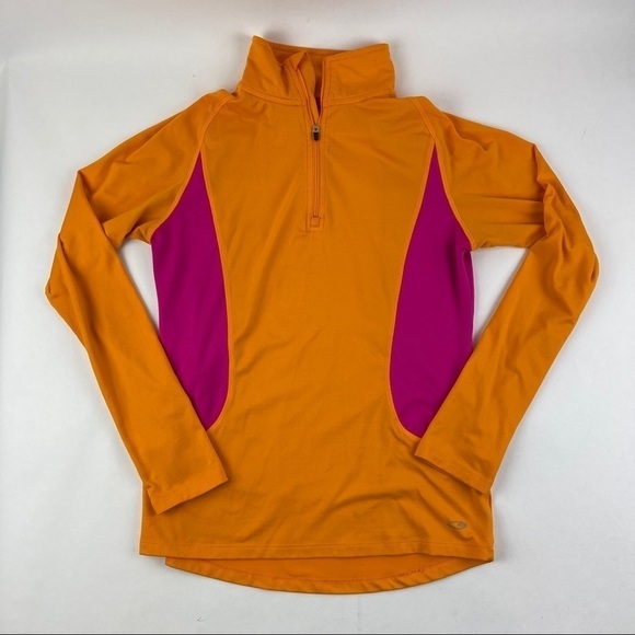 C9 Champion Running Jacket Womens Small Orange Pink Lon gSleeve Quarter Zip - Picture 1 of 9